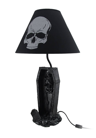 The Gloaming Skeleton in a Coffin Table Lamp w/ Skull Shade