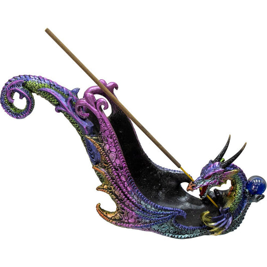 Polyresin Incense Holder Dragon w/ Sphere - Multi-Colored