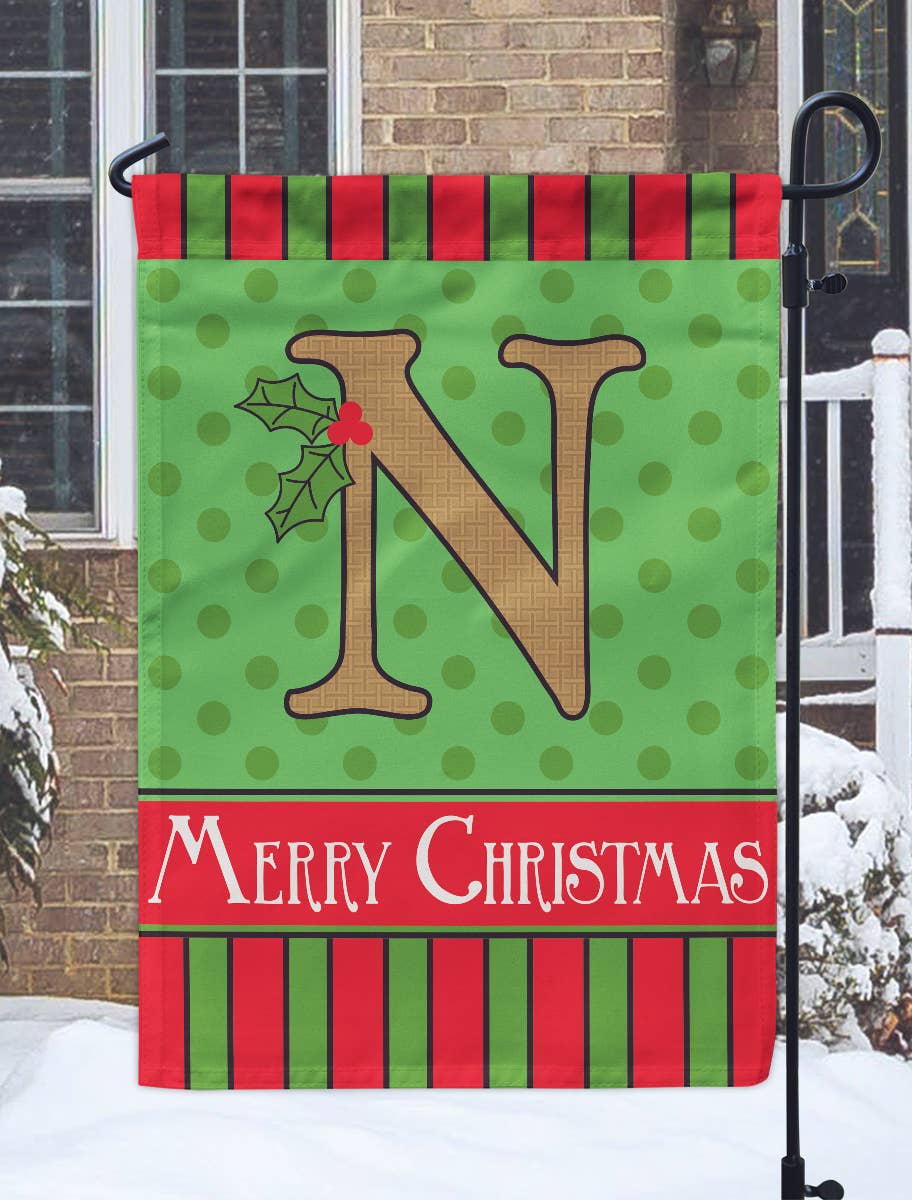 😲 Flag Christmas Monogram-N Burlap 13x18