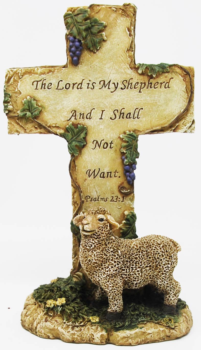 Psalms 23:1 Cross Figurine with Lamb