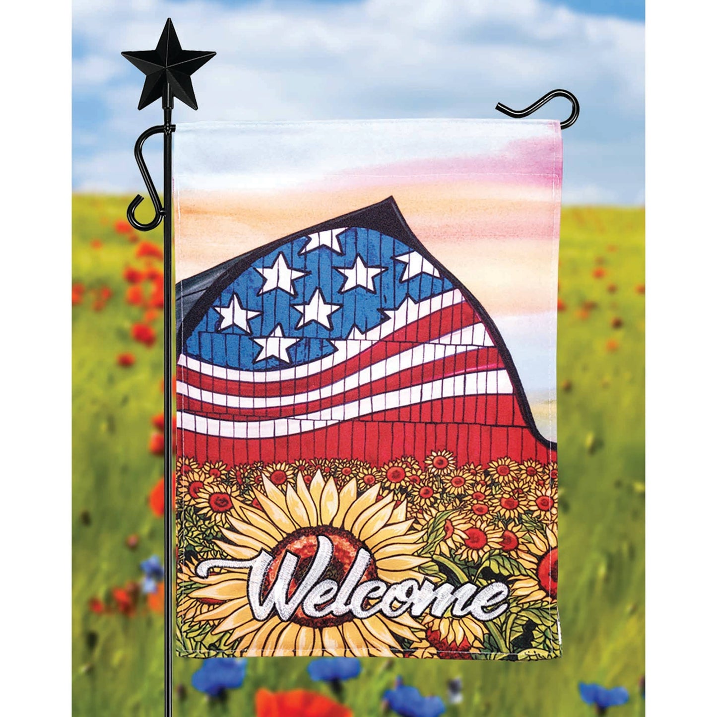 😲 WELCOME AMERICANA BARN LARGE HOUSE FLAG DOUBLE APPLIQUE