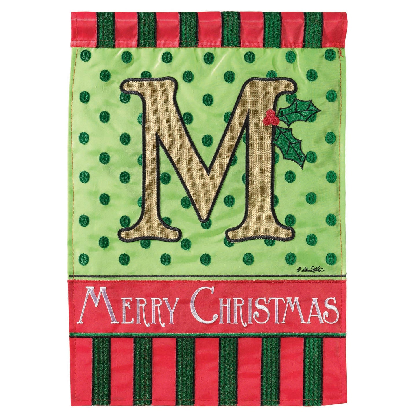 😲 Flag Christmas Monogram-M Burlap 13x18