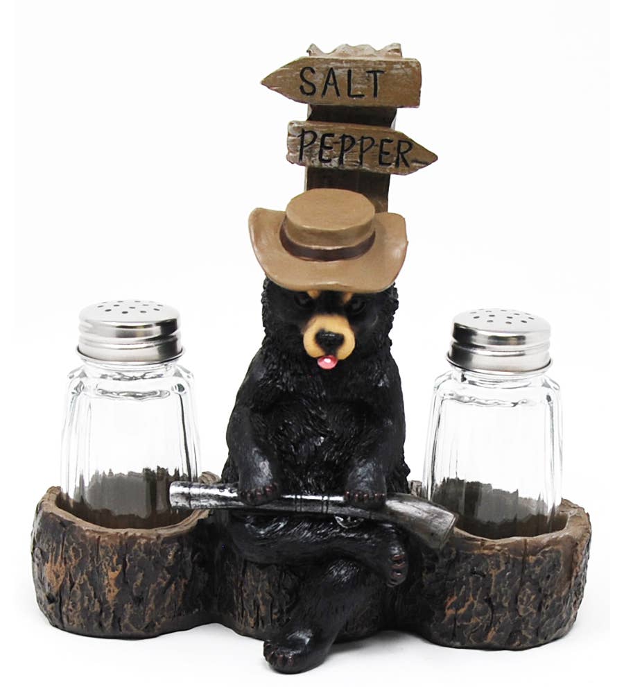 Bear w gun Salt & Pepper Set-7"H