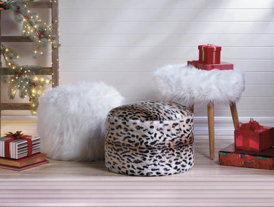 FUZZY WHITE OTTOMAN POUF