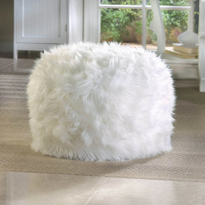 FUZZY WHITE OTTOMAN POUF