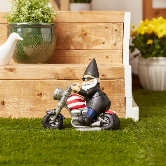 SOLAR BIKER GNOME FIGURINE