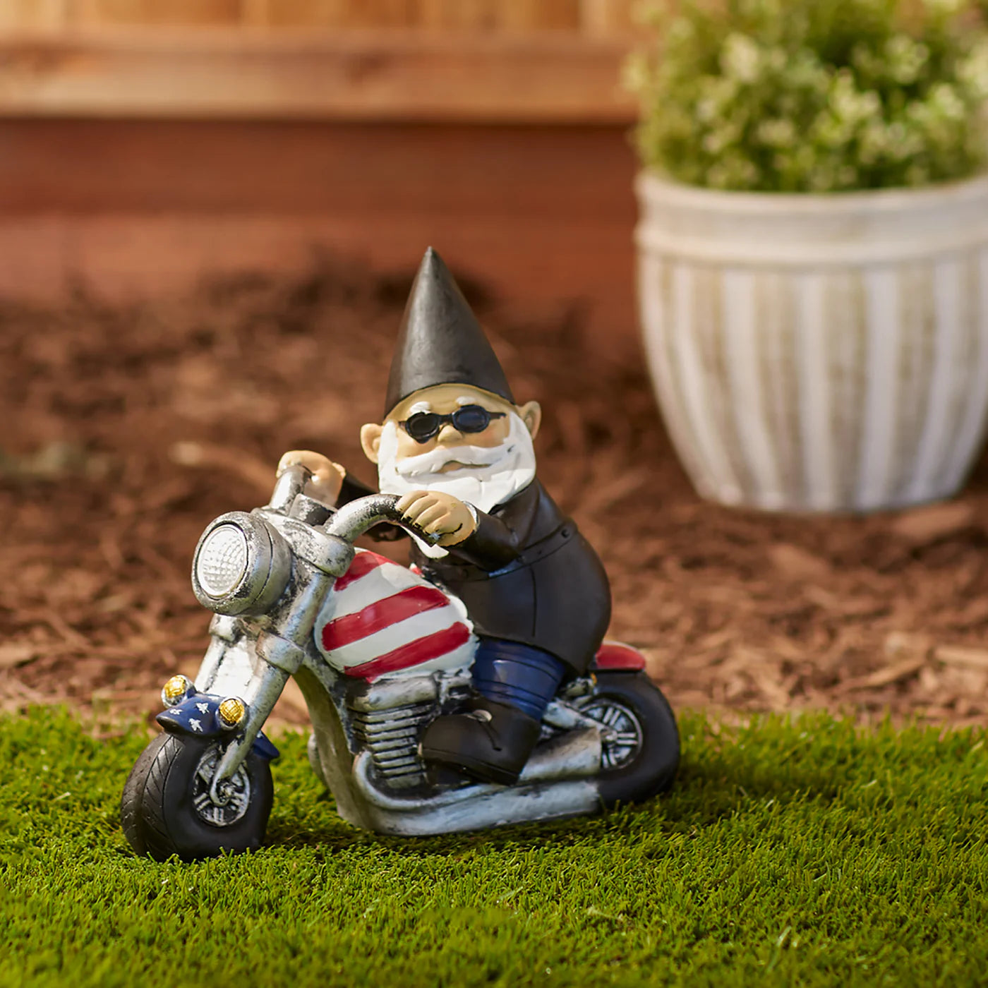 SOLAR BIKER GNOME FIGURINE