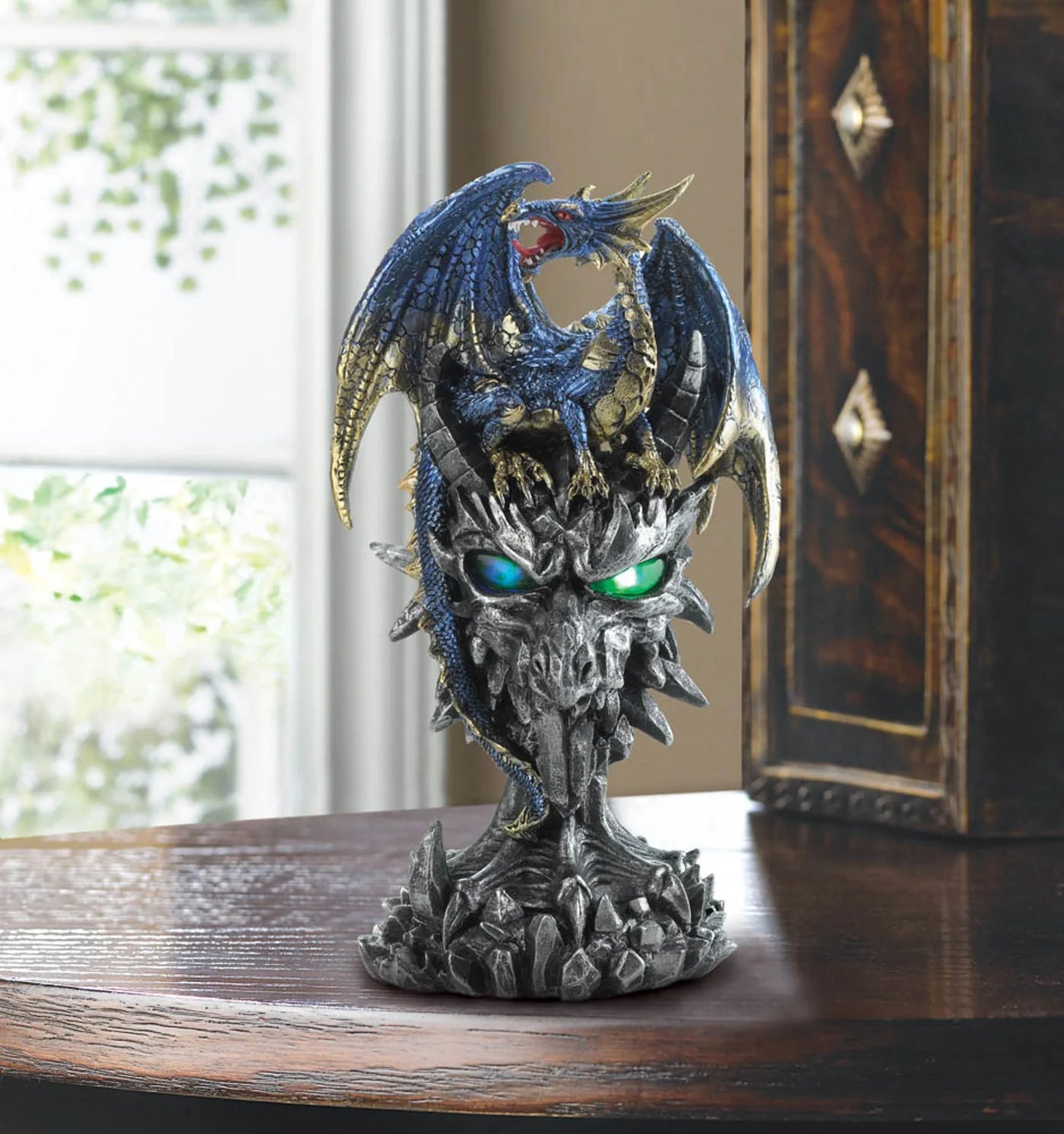 LIGHT UP BLUE DRAGON WARRIOR STATUE