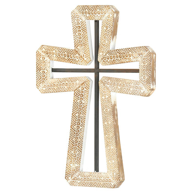 Wall Cross Stone Finish Resin Metal 12in