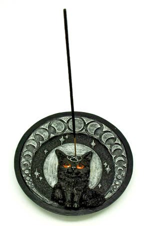 Black Cat With Moons Incense Burner