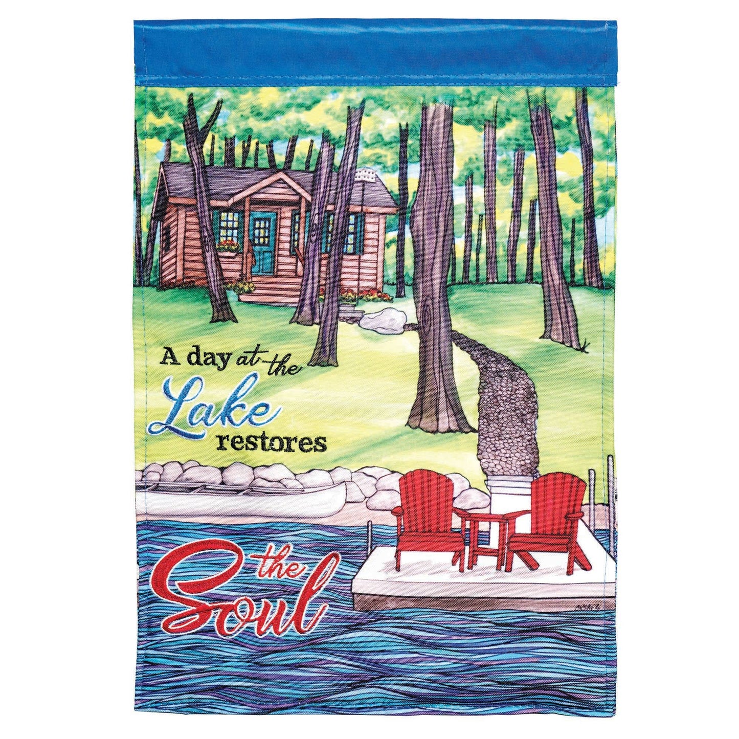 😲 CABIN DAY AT THE LAKE DOUBLE APPLIQUE PLUS GARDEN FLAG