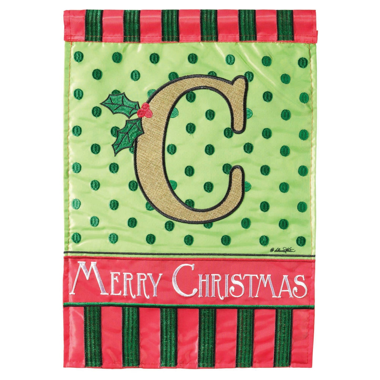 😲 Flag Christmas Monogram-C Burlap 13x18