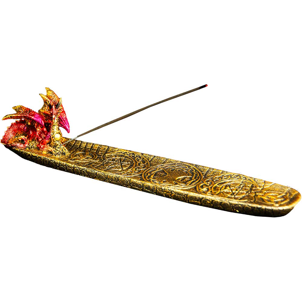 Polyresin Incense Holder - Red Dragon w/ Celtic Triple