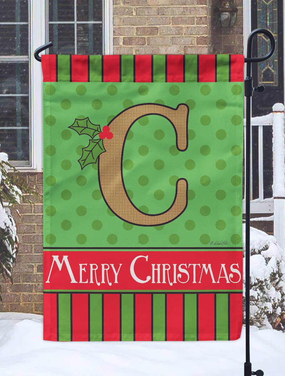 😲 Flag Christmas Monogram-C Burlap 13x18