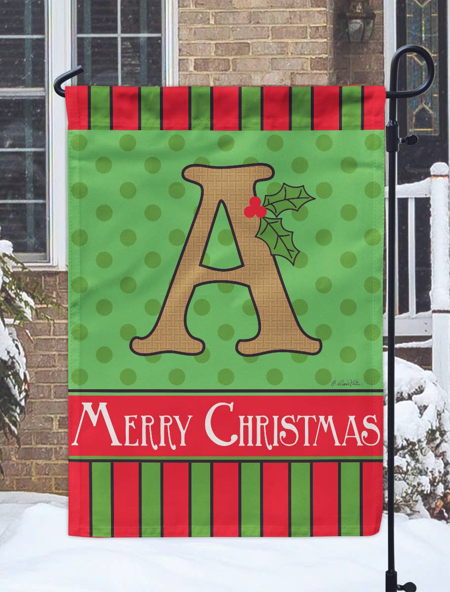 😲 Flag Christmas Monogram-A Burlap 13x18