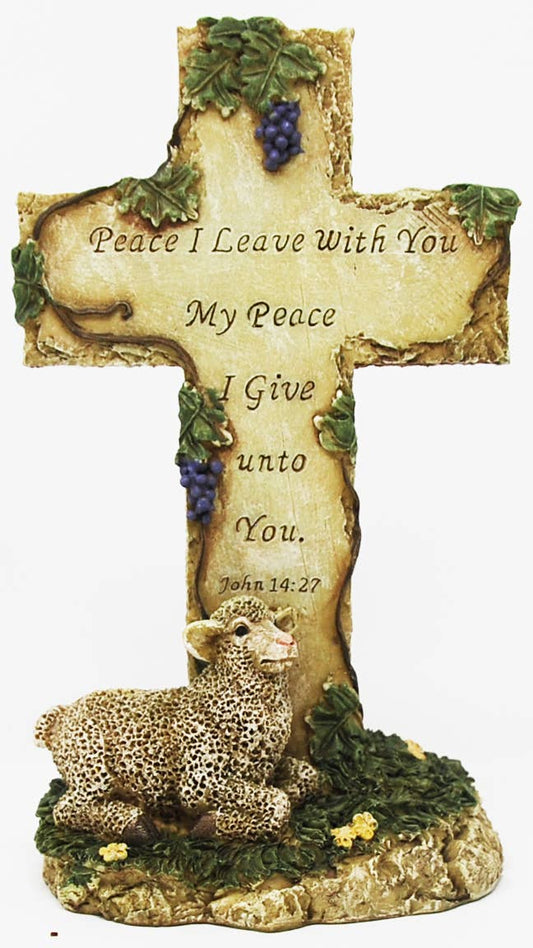 John 14:27 Cross Figurine w/ Lamb