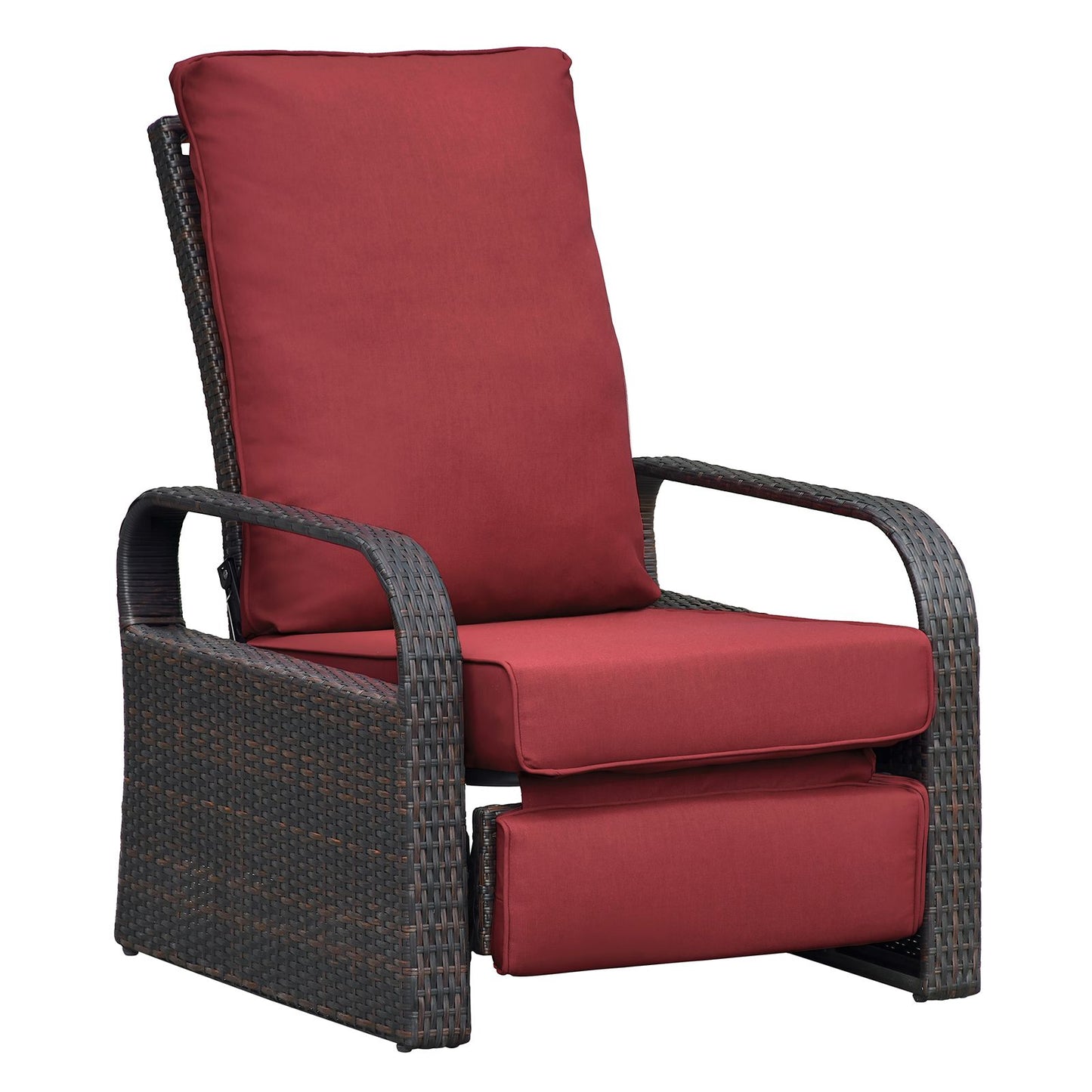 Outdoor Recliner Chair;  Automatic Adjustable Wicker Lounge Recliner Chair with 5.12'' Thicken Cushion