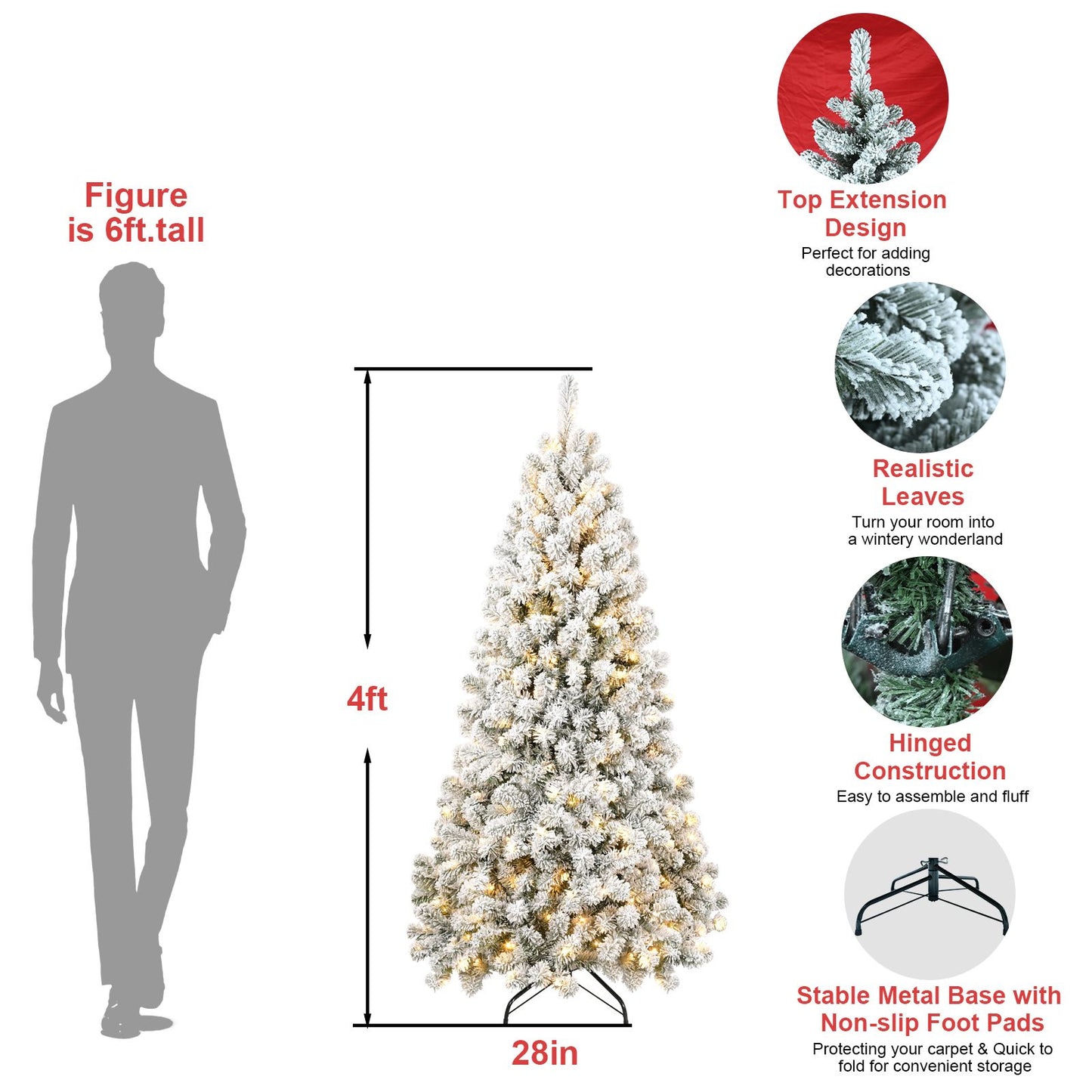 5ft Pre-lit Flocked Artificial Christmas Tree Environmentally Friendly Fireproof Artificial Christmas Flocked Tree