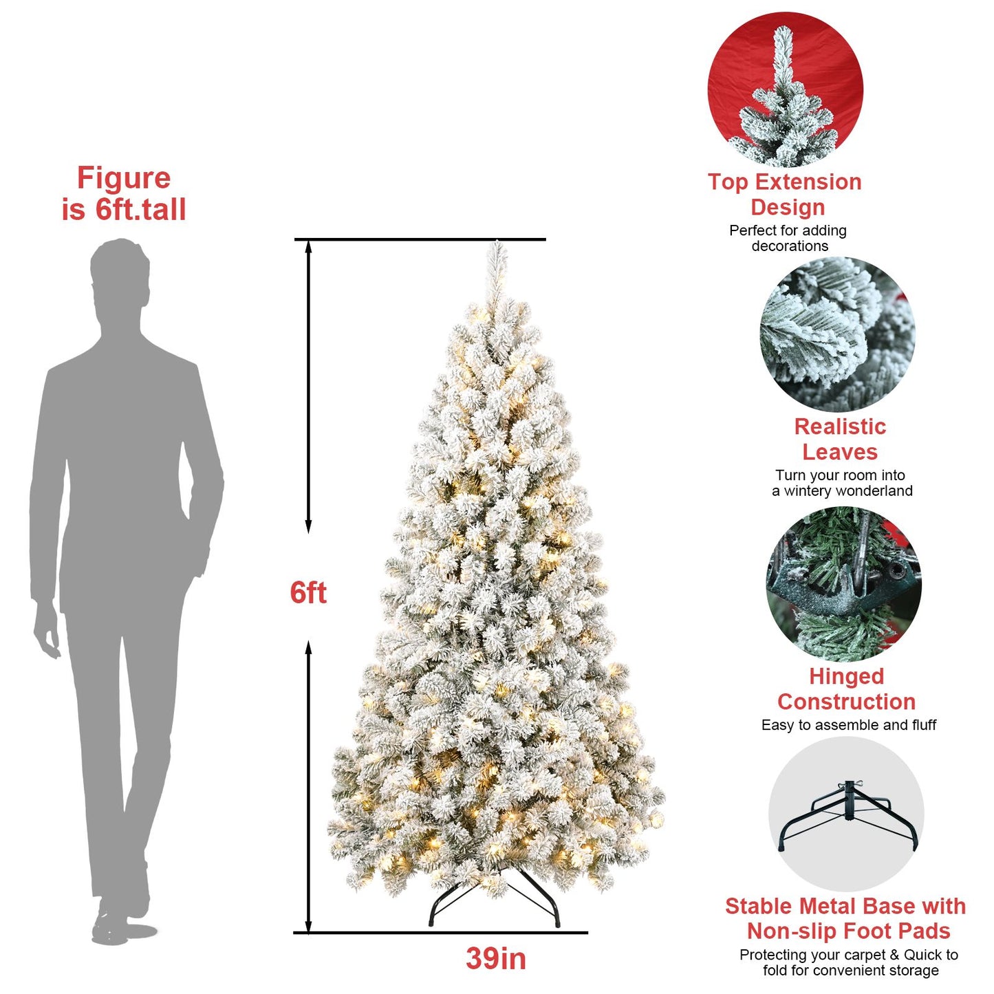 5ft Pre-lit Flocked Artificial Christmas Tree Environmentally Friendly Fireproof Artificial Christmas Flocked Tree