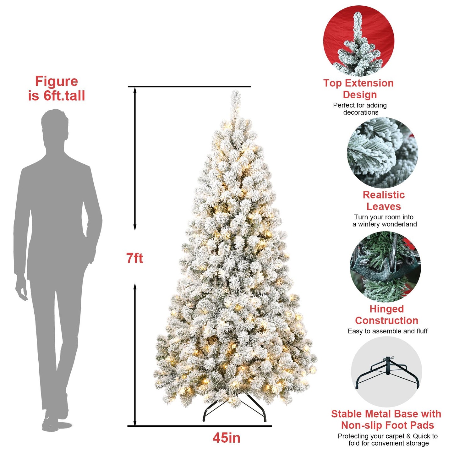 5ft Pre-lit Flocked Artificial Christmas Tree Environmentally Friendly Fireproof Artificial Christmas Flocked Tree