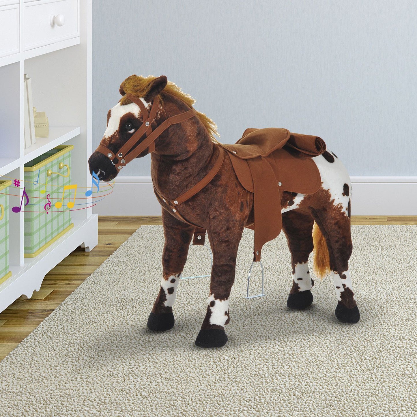 Qaba Sound-Making Ride On Horse for Toddlers 3-5, with Neighing and Galloping Sound, Stuffed Animal Horse Toy for Kids with Padding, Soft Feel, Brown