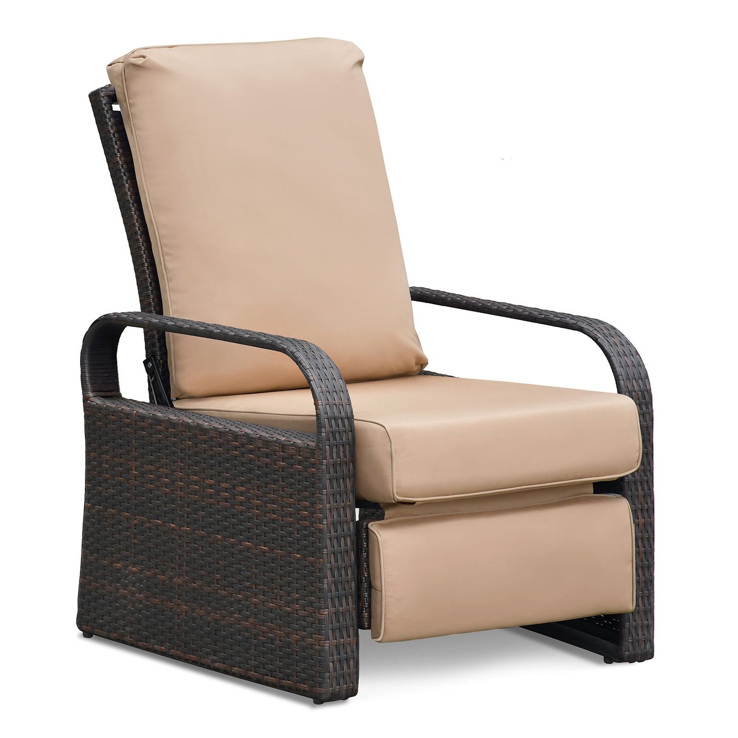 Outdoor Recliner Chair;  Automatic Adjustable Wicker Lounge Recliner Chair with 5.12'' Thicken Cushion