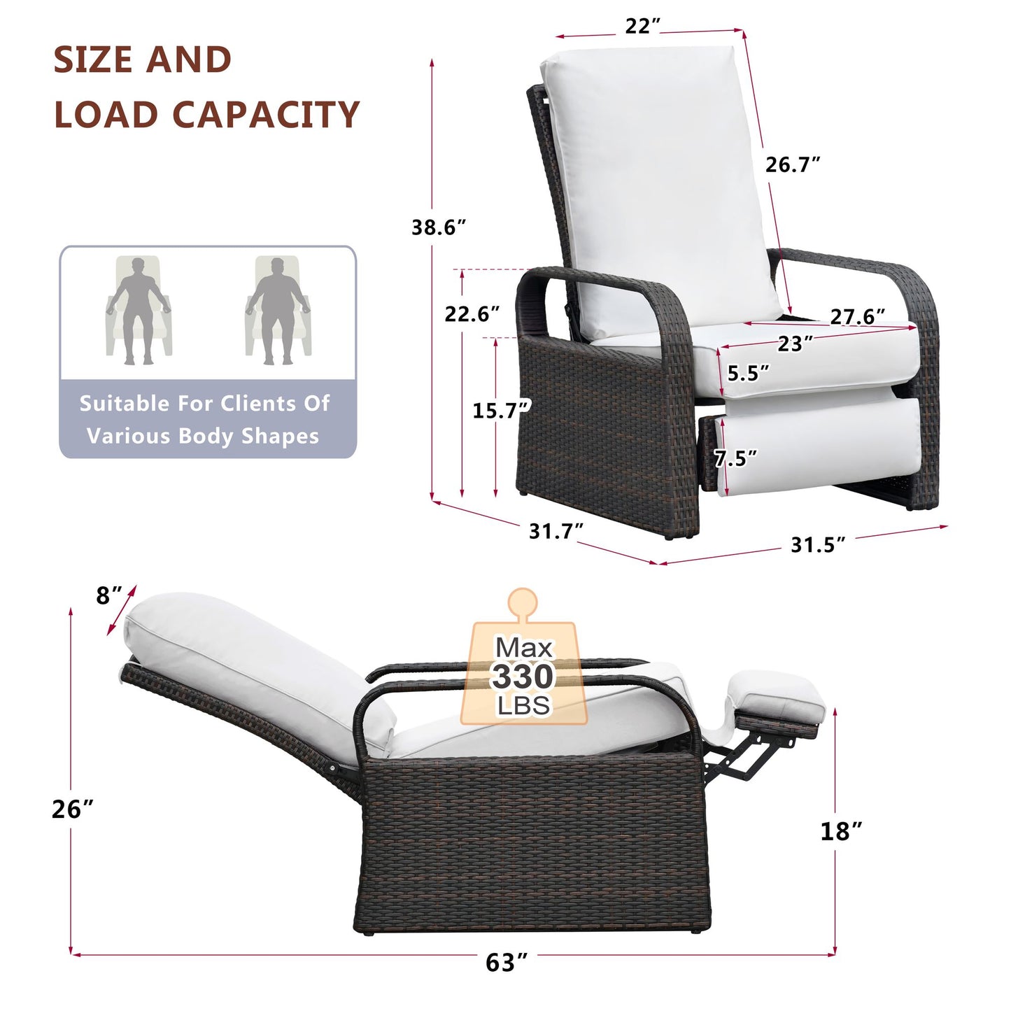 Outdoor Recliner Chair;  Automatic Adjustable Wicker Lounge Recliner Chair with 5.12'' Thicken Cushion