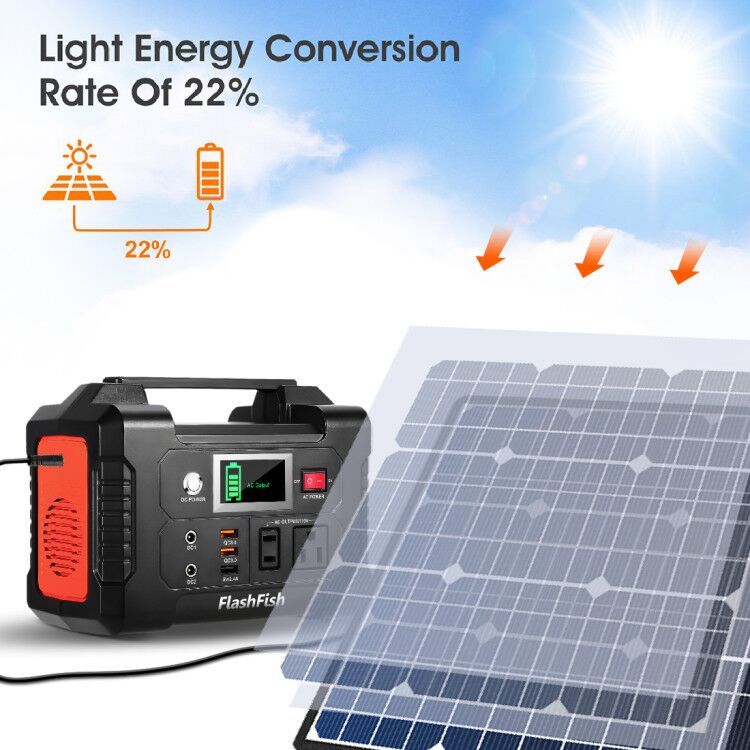 200W Portable Power Station, FlashFish 40800mAh Solar Generator with 110V AC Outlet/2 DC Ports/3 USB Ports, USB-C/QC3.0 for Phones, Tablets On Camping Van RV Road Trip