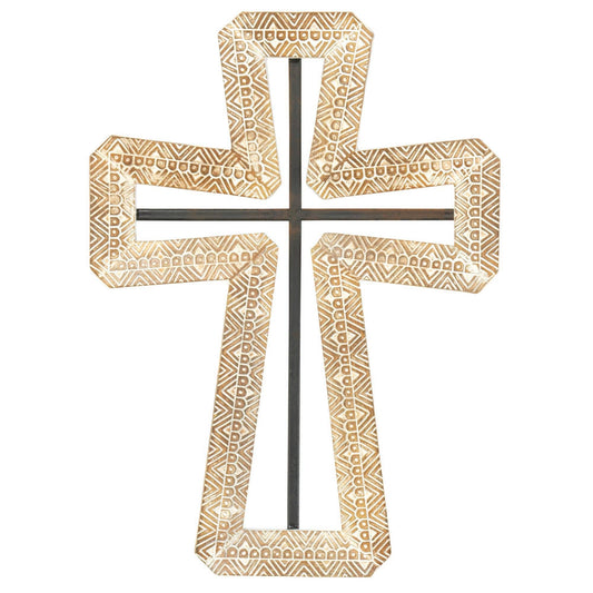 Wall Cross Stone Finish Resin Metal 12in