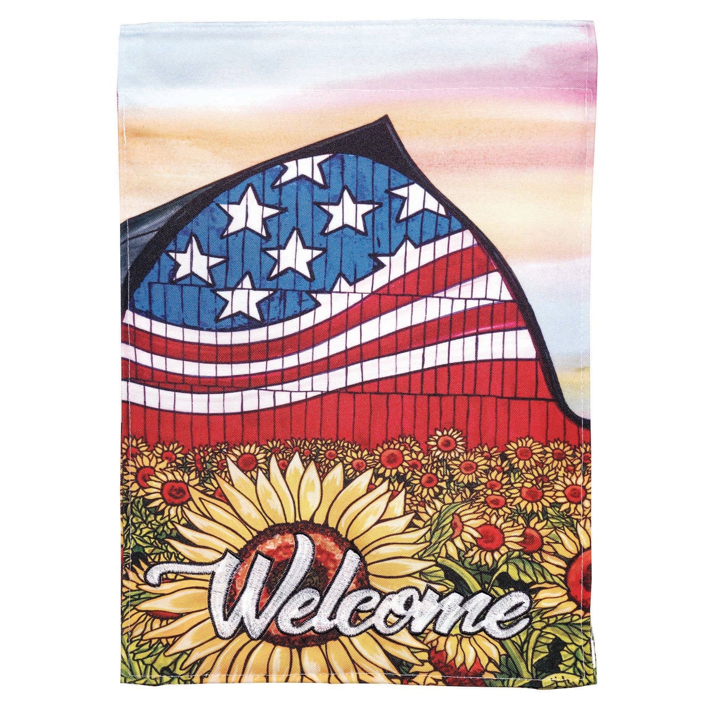 😲 WELCOME AMERICANA BARN LARGE HOUSE FLAG DOUBLE APPLIQUE