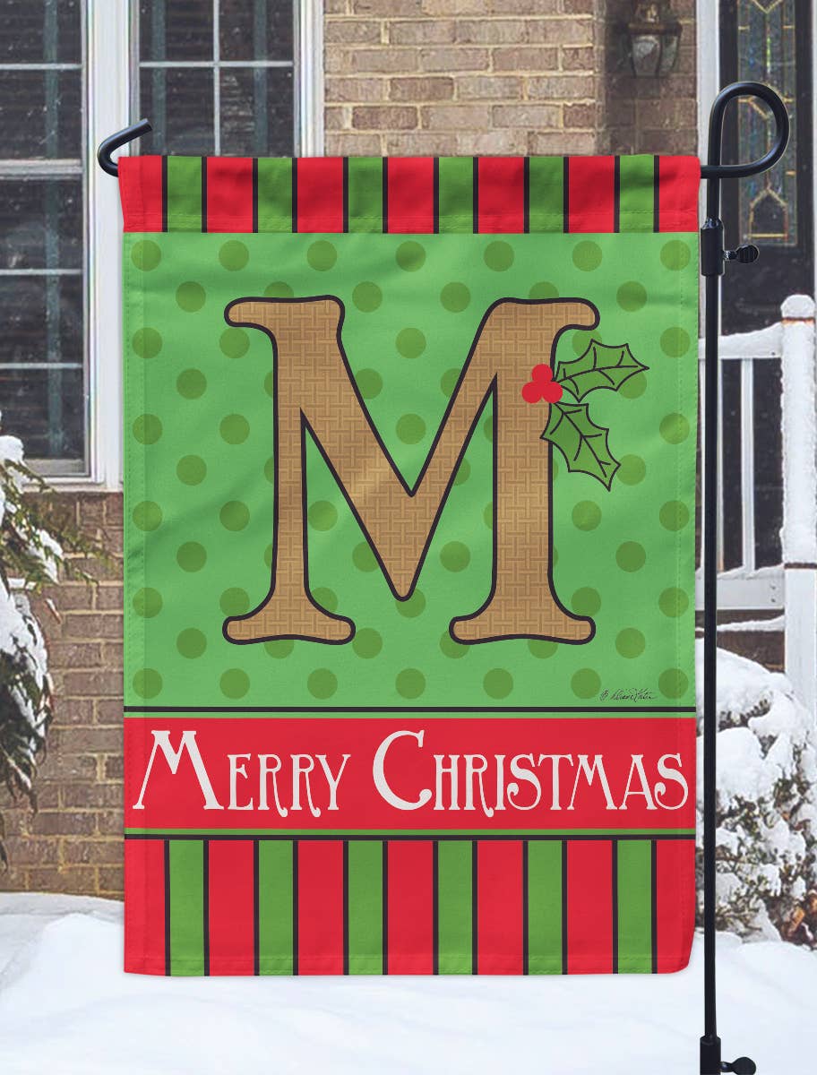 😲 Flag Christmas Monogram-M Burlap 13x18