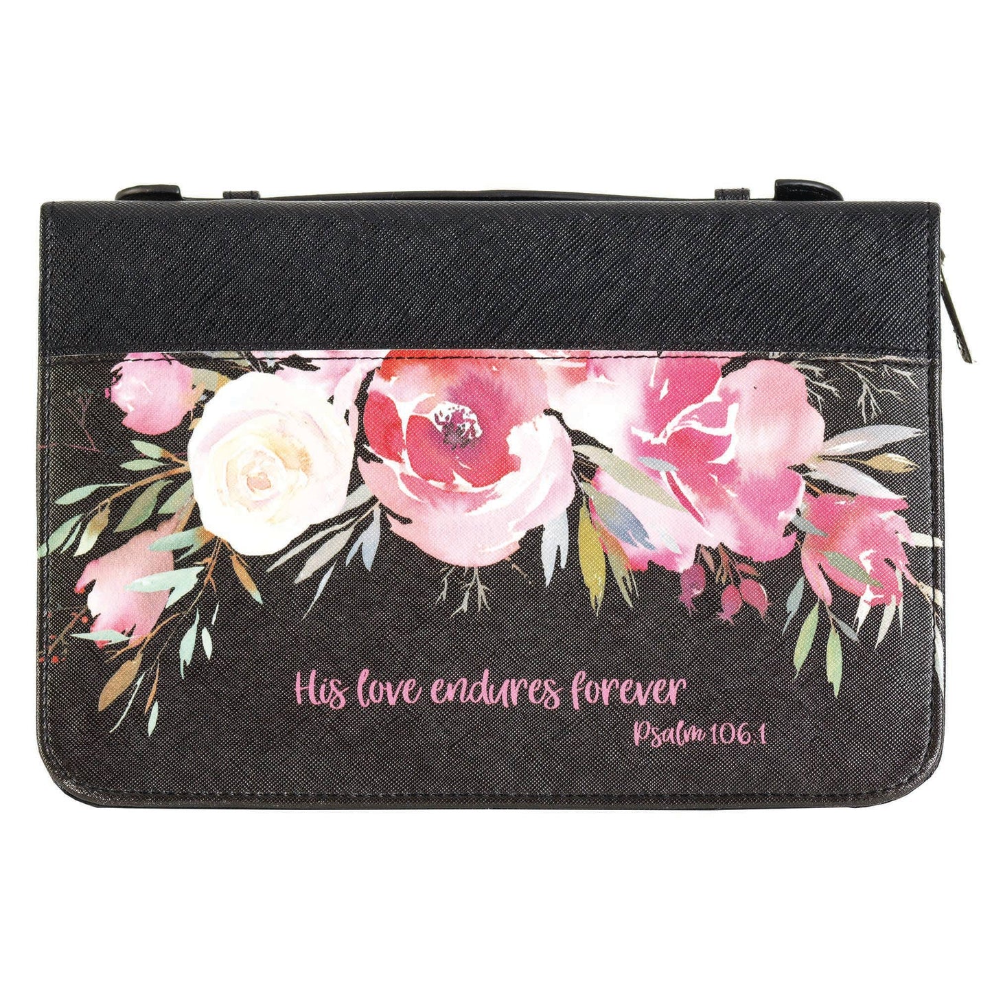 White Dove Bible Case - His love endures forever Black Lg