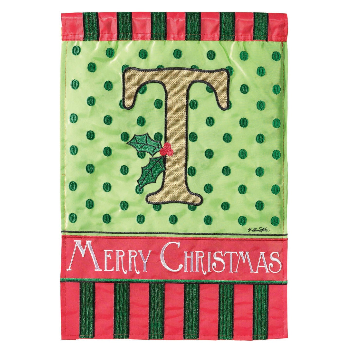 😲 Flag Christmas Monogram-T Burlap 13x18