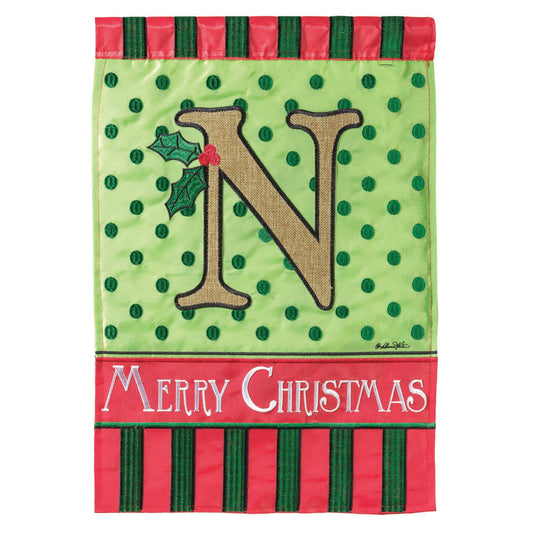 😲 Flag Christmas Monogram-N Burlap 13x18