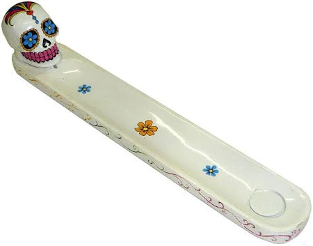 White Day of The Dead Sugar Skull Mexican Dia de Los Muertos Incense Burner