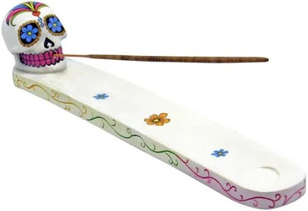 White Day of The Dead Sugar Skull Mexican Dia de Los Muertos Incense Burner